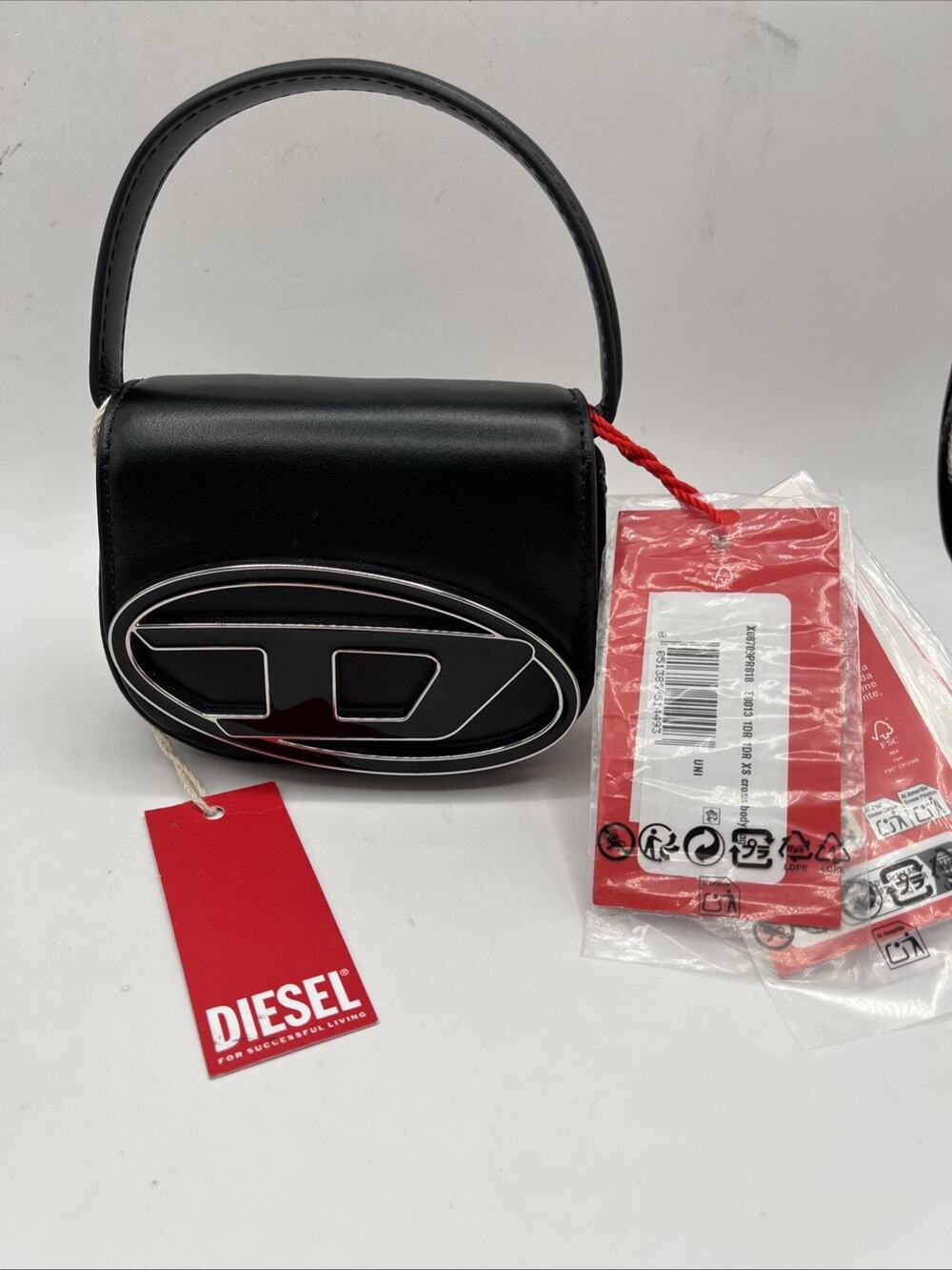 Diesel 1DR XS Miniature Black Nappa Leather Purse Bag CROSSBODY STRAP LOST AS IS